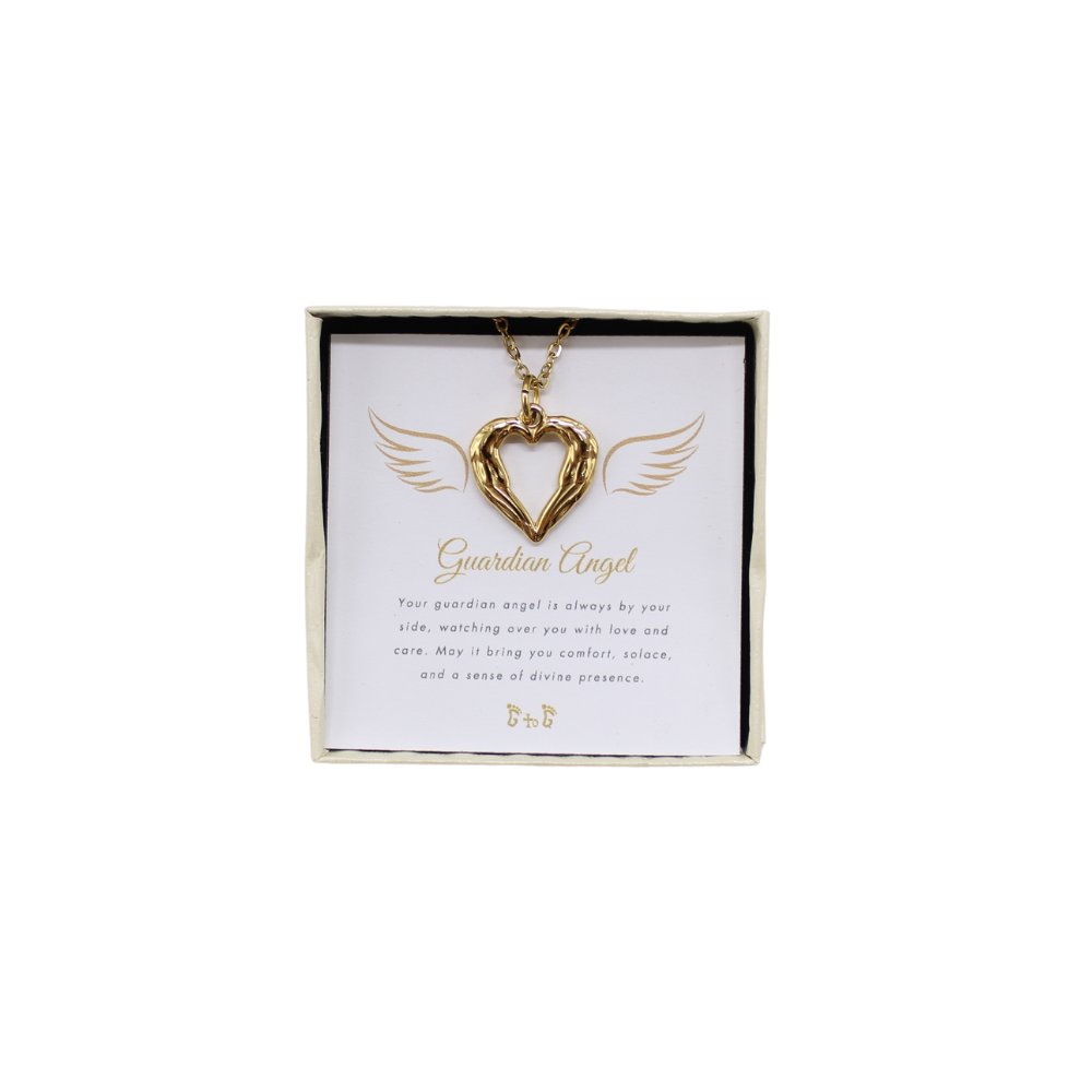 Stainless Steel Gold-Plated Heart-Shaped Angel Wings Pendant/Chain set