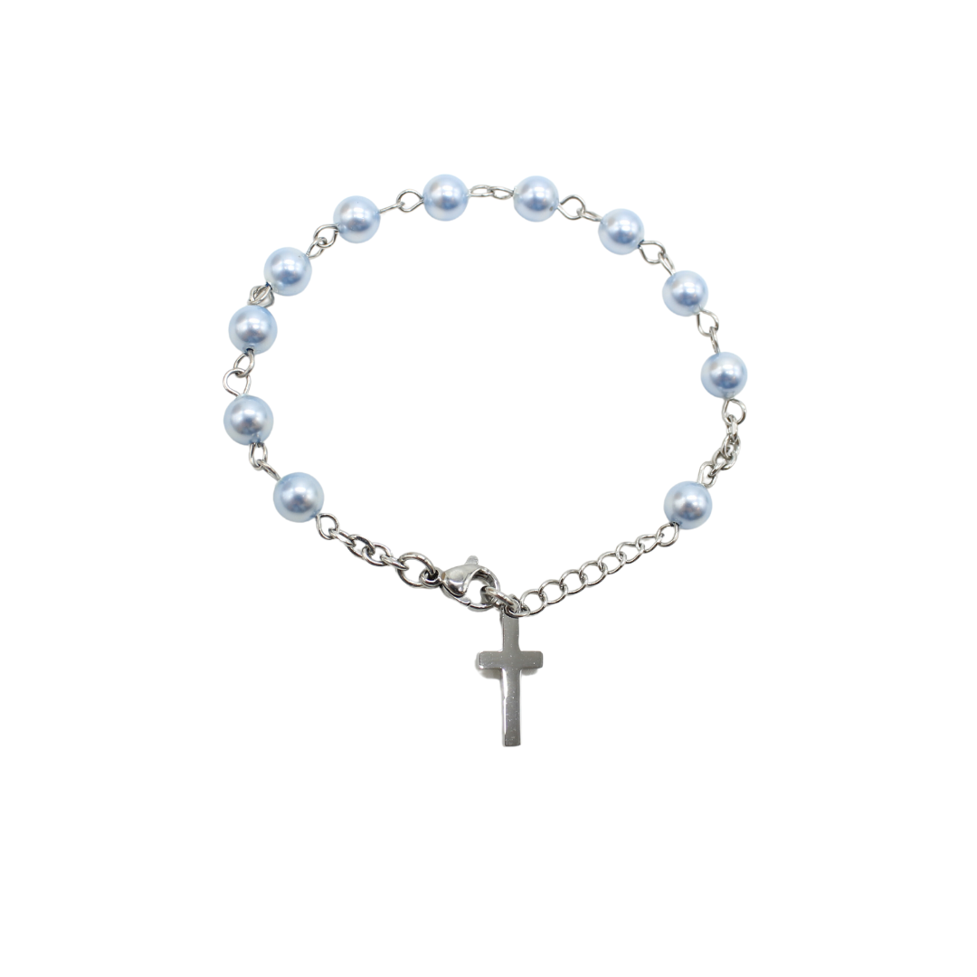 Swarovski Crystal Rosary Bracelet (Pearl) - Pink/White/Blue