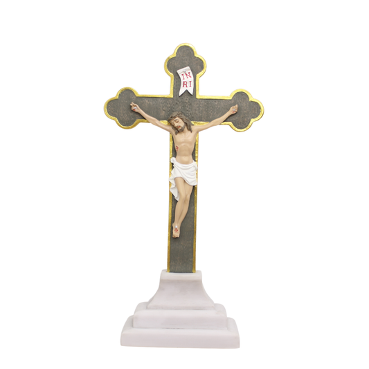 Polystone  hand painted Vitoria table crucifix - 35cm