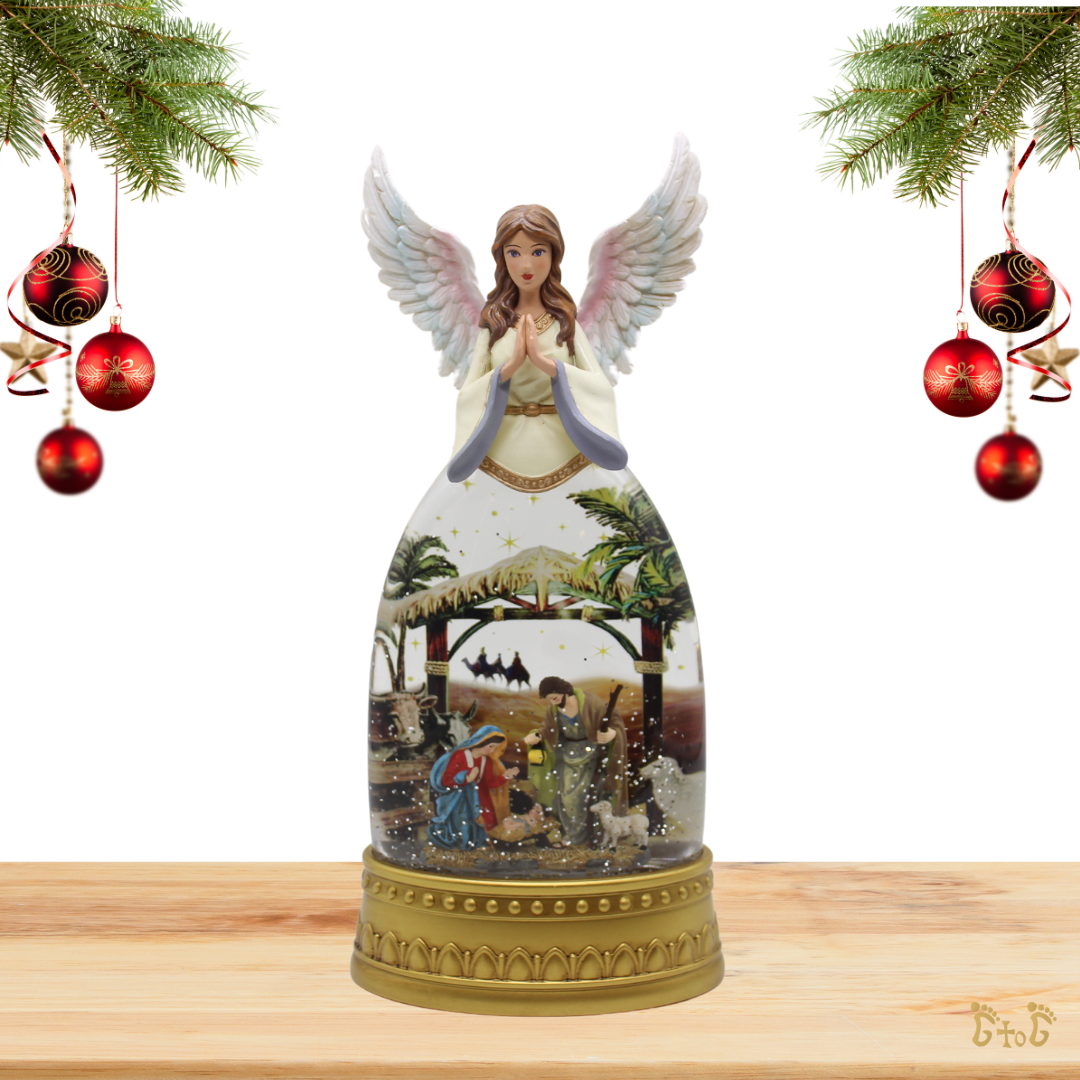 Christmas Illuminated Angel & Nativity Water Globe with Music Lantern