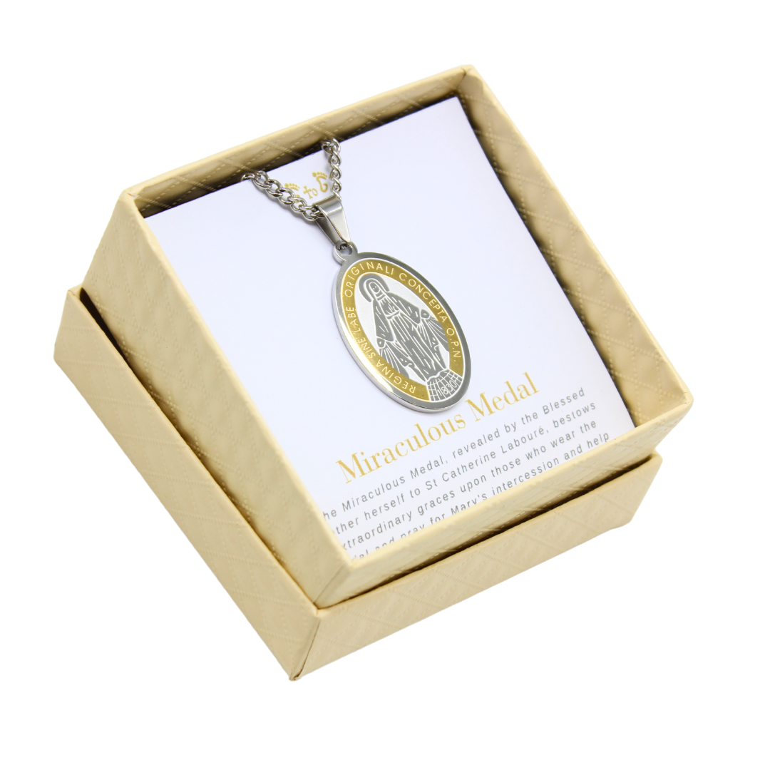 Stainless Steel Miraculous Medal/Chain set- 3cm (Gold plated)
