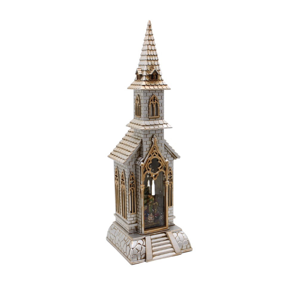 Christmas Illuminated Church & Holy Family of Nazareth Water Globe with Lights and Music
