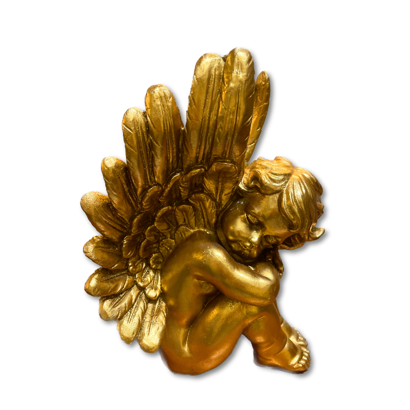 Polystone Gold Sitting Angel (Pair)