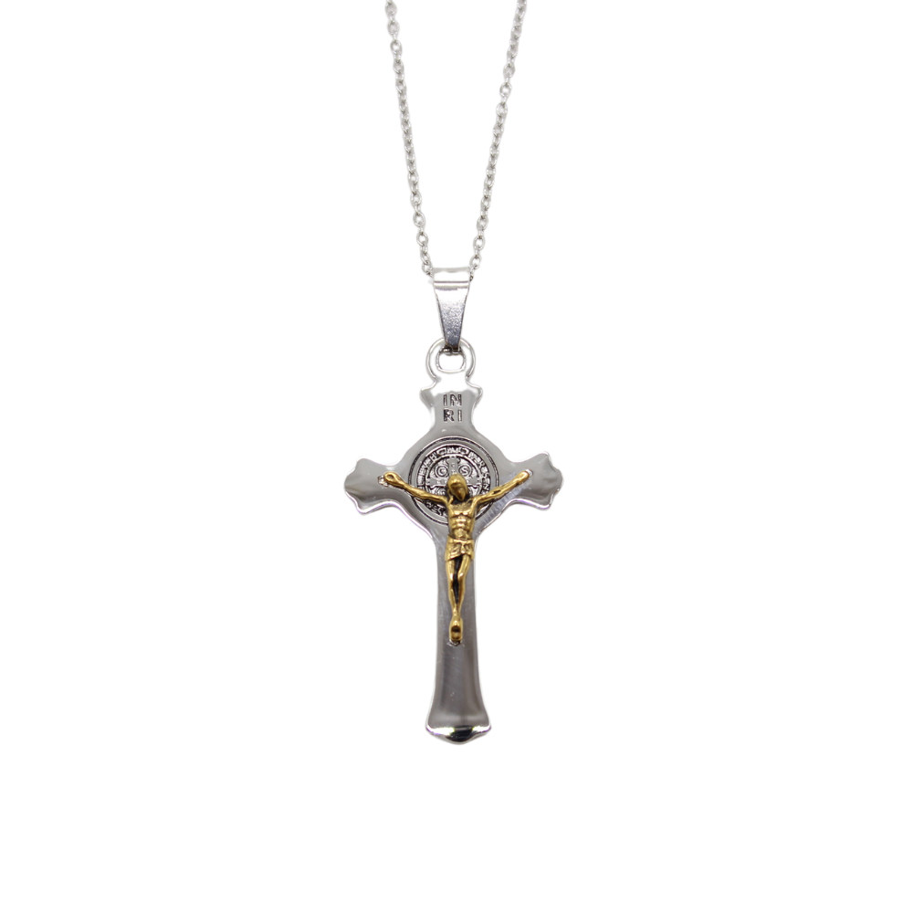 Stainless Steel St Benedict Crucifix/Chain Silver /Gold corpus