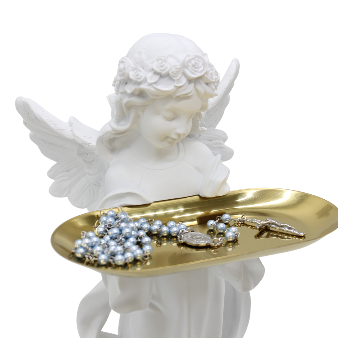 Polystone Angel with Gold Metal Plate - 32cm