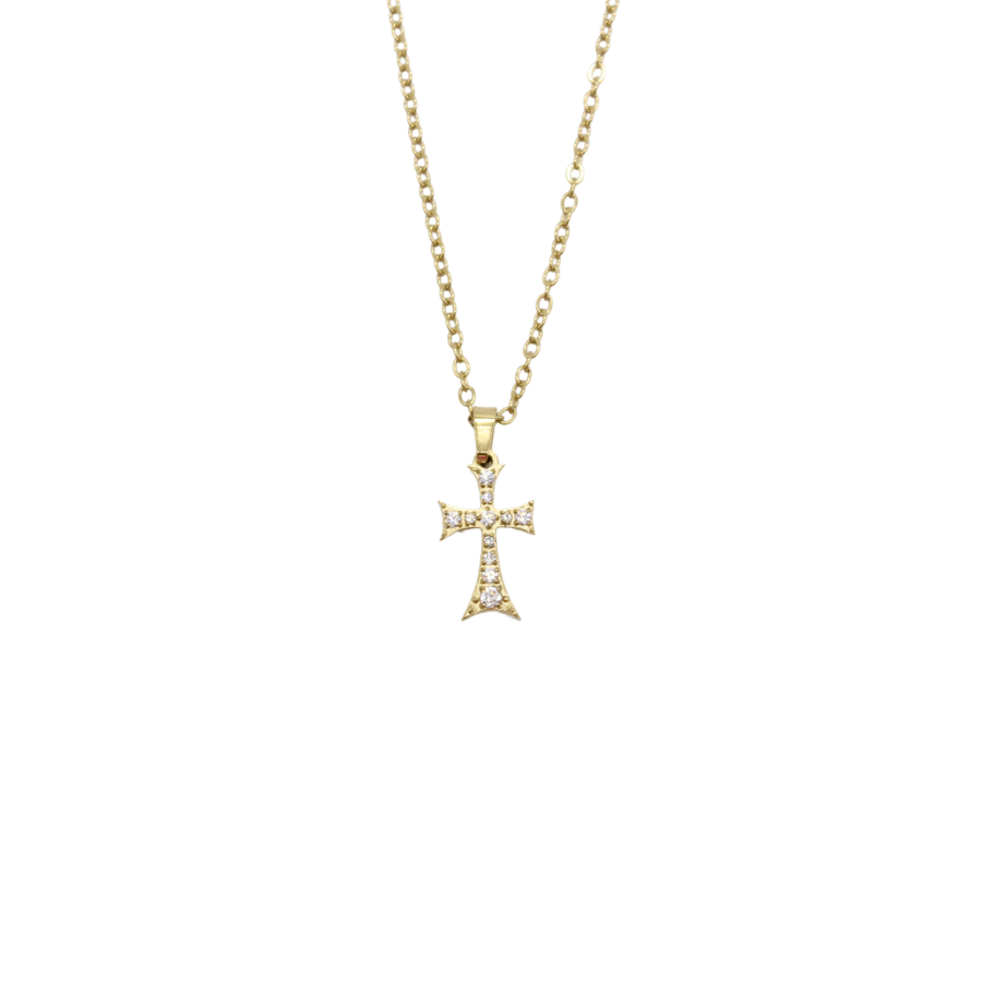 Stainless Steel Gold plated Cubic Zirconia Diamante Cross /Chain