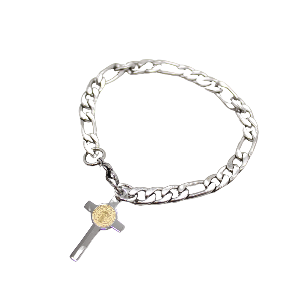 Stainless steel chain Bracelet with St Benedict cross