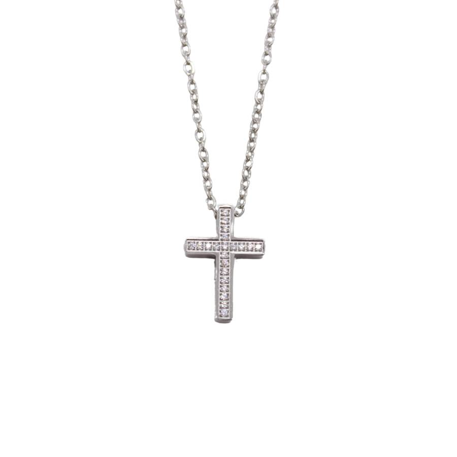 Stainless Steel Cubic Zirconia Diamante Cross /Chain