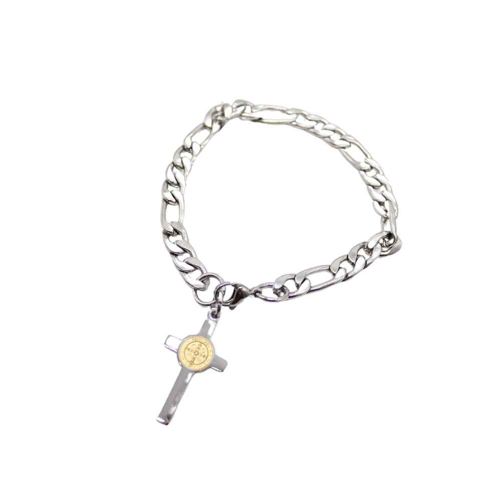 Stainless steel chain Bracelet with St Benedict cross