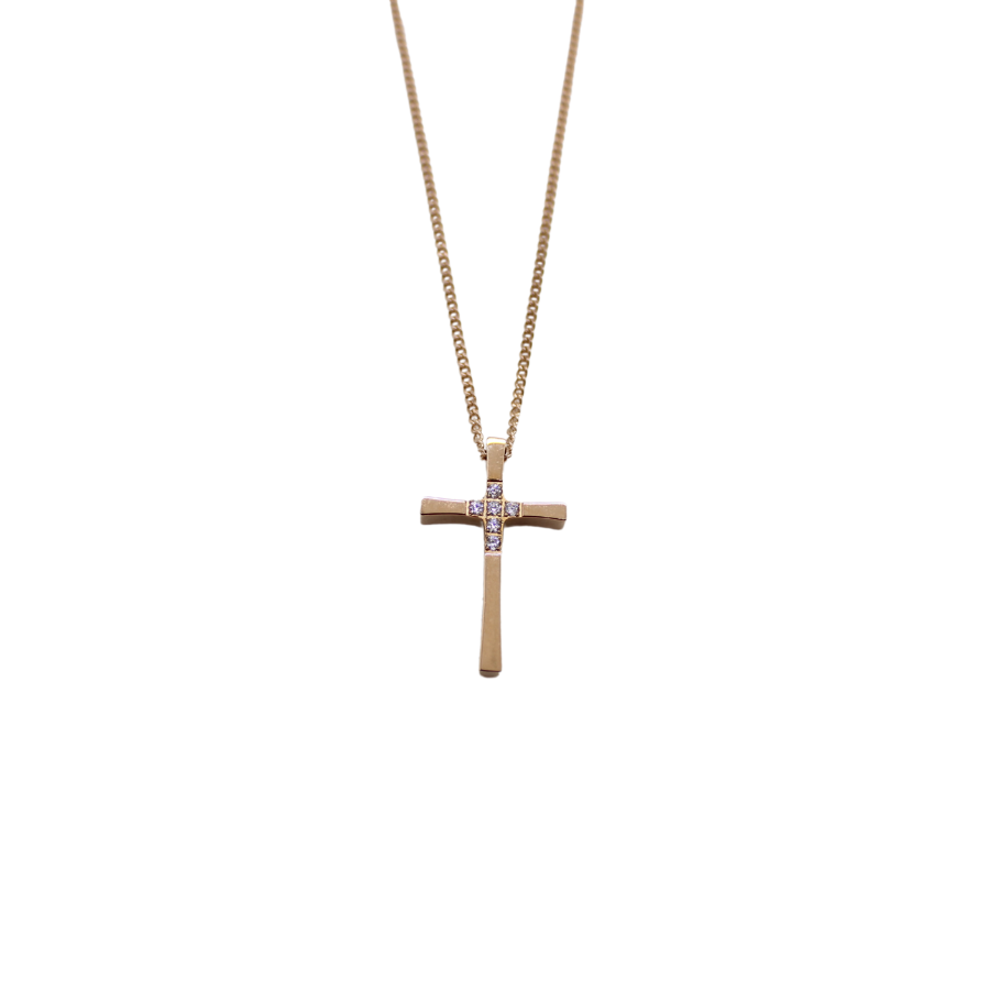 Stainless Steel 2.5cm Plain Gold Zircon Cross /Chain