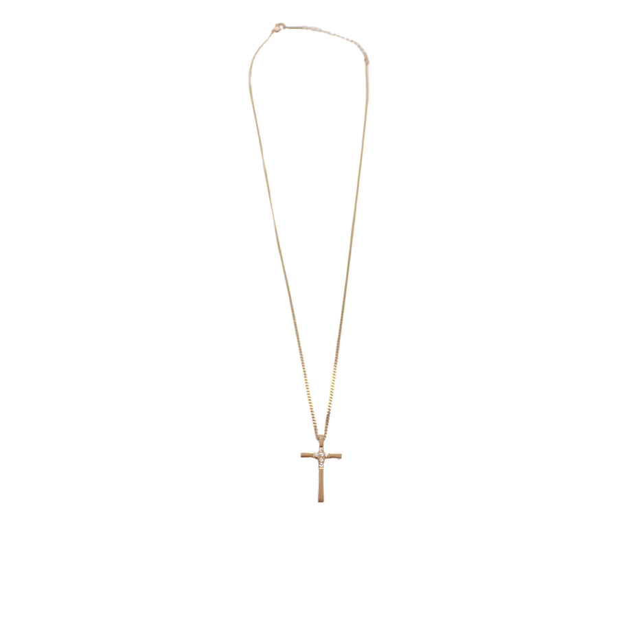 Stainless Steel 2.5cm Plain Gold Zircon Cross /Chain