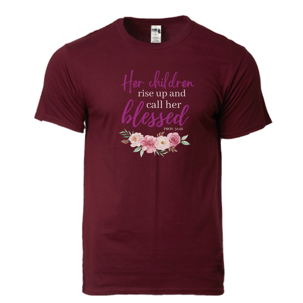 Her Children Rise Up & called her blessed T-shirt - White/Black/Maroon