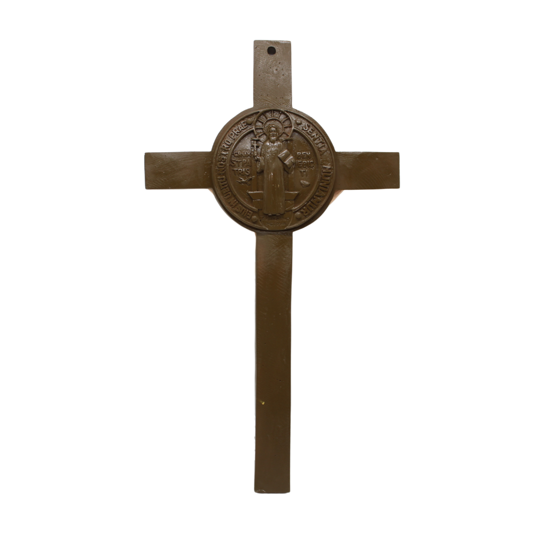 Polystone Handpainted St Benedict Wall Crucifix - 46cm