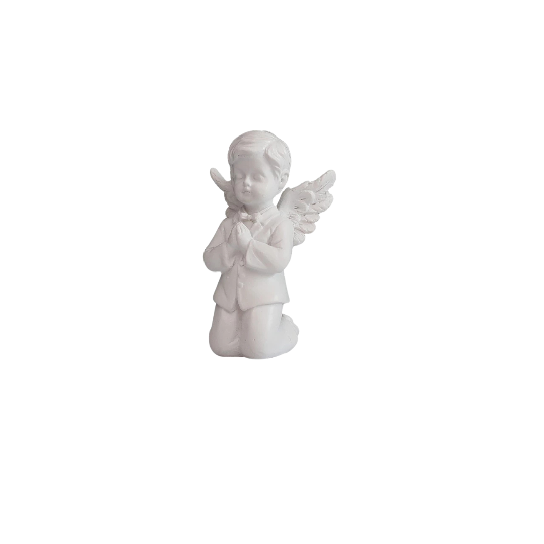 Polystone Praying Boy/Girl Angel (White) - 11cm