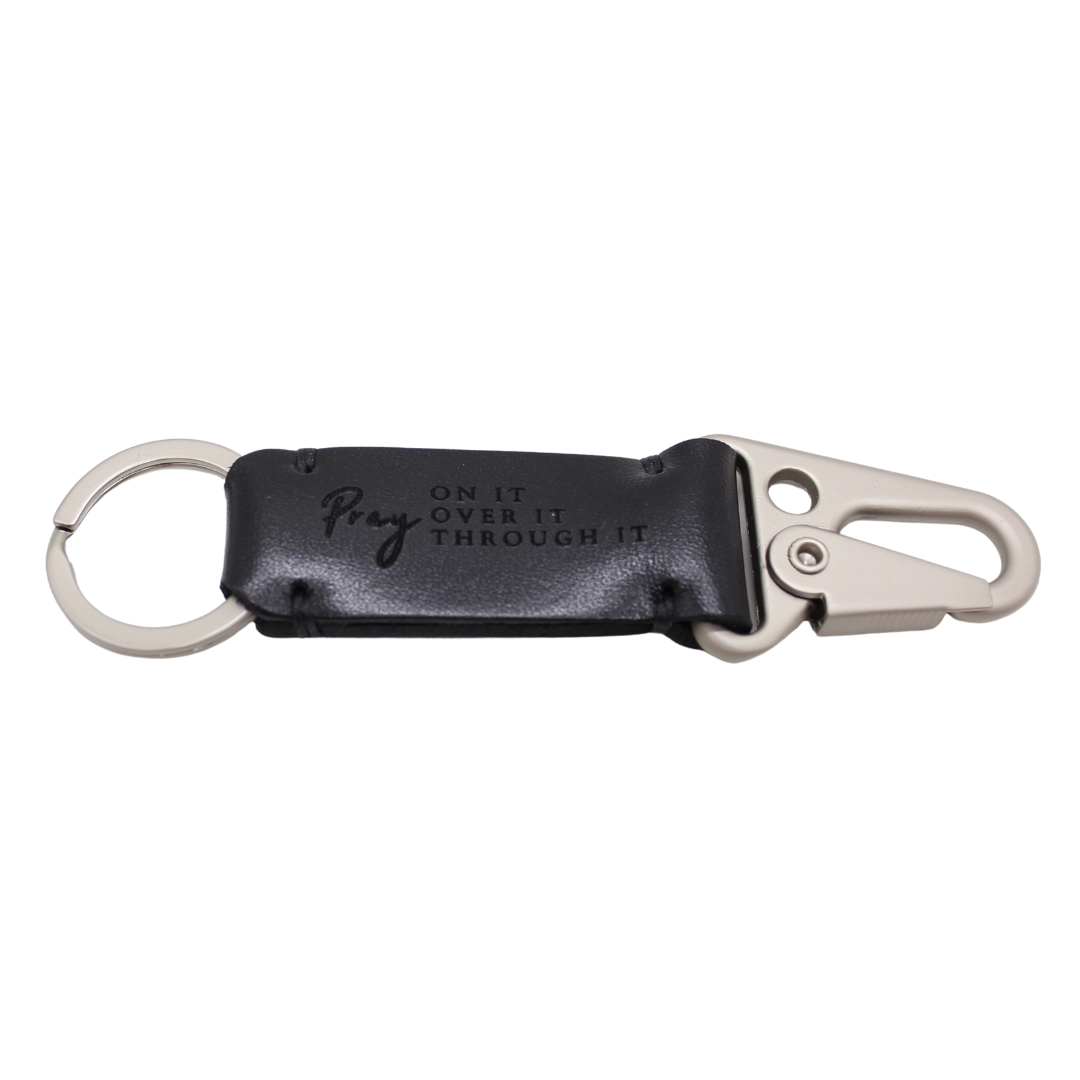 Leather Snaphook Keychain with engraved Bible Verse