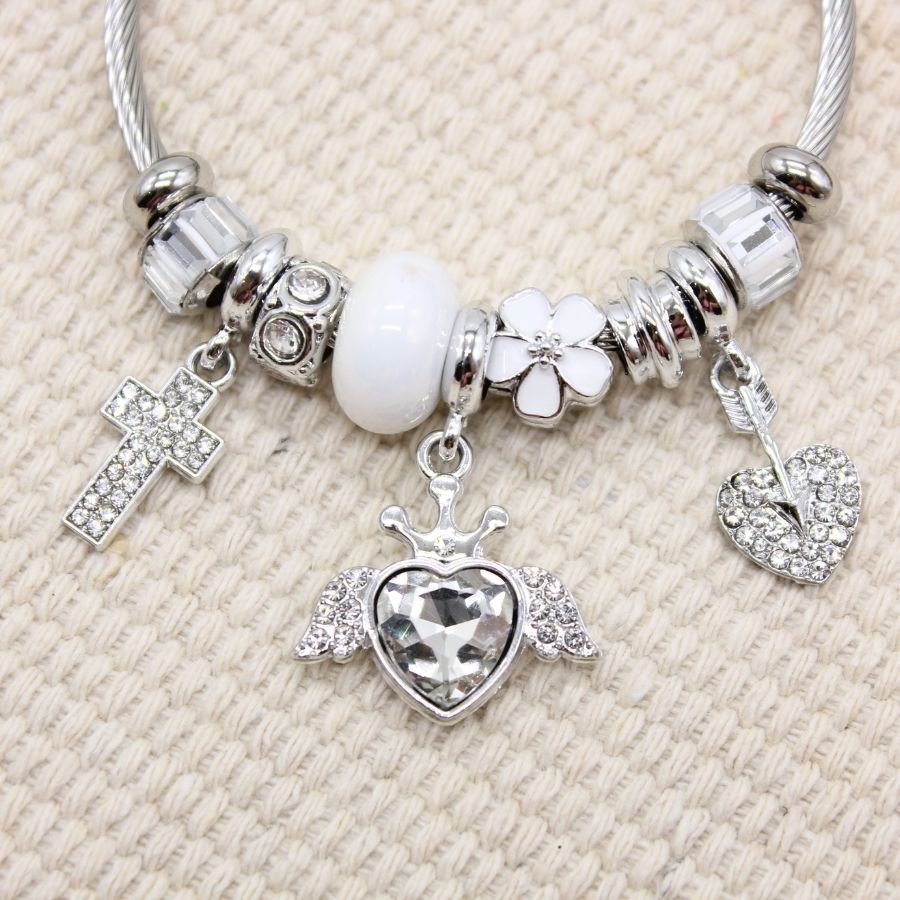 Stainless steel Multiple Charms Bracelet - White