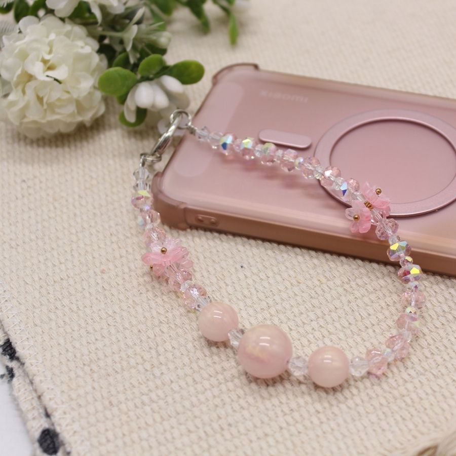 Crystal Pendant Handphone Wrist Chain - Pink