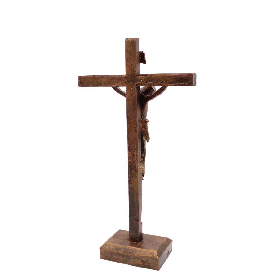 Resin wood like Carved table cross - 39cm (Brown)