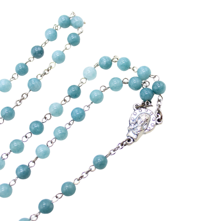 Aquamarine 6mm Stone Beads Rosary (Personalisation Available)