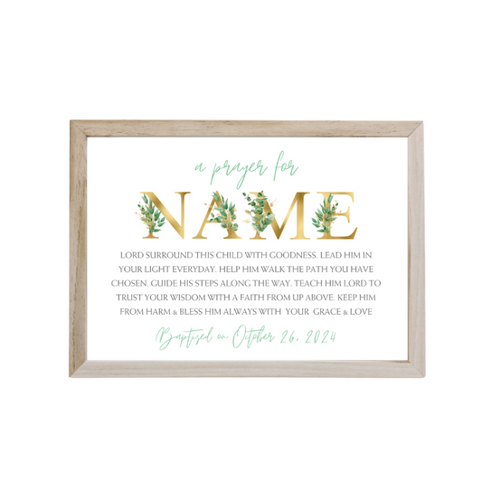 Baptism Prayer Framed Poster A4 (With Name & Date Personalisation)