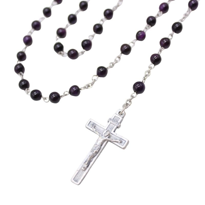 Dark Purple Tiger's Eye 6mm Stone Beads Rosary (Personalisation Available)
