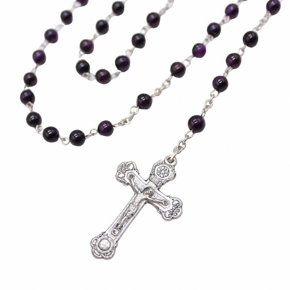 Dark Purple Tiger's Eye 6mm Stone Beads Rosary (Personalisation Available)