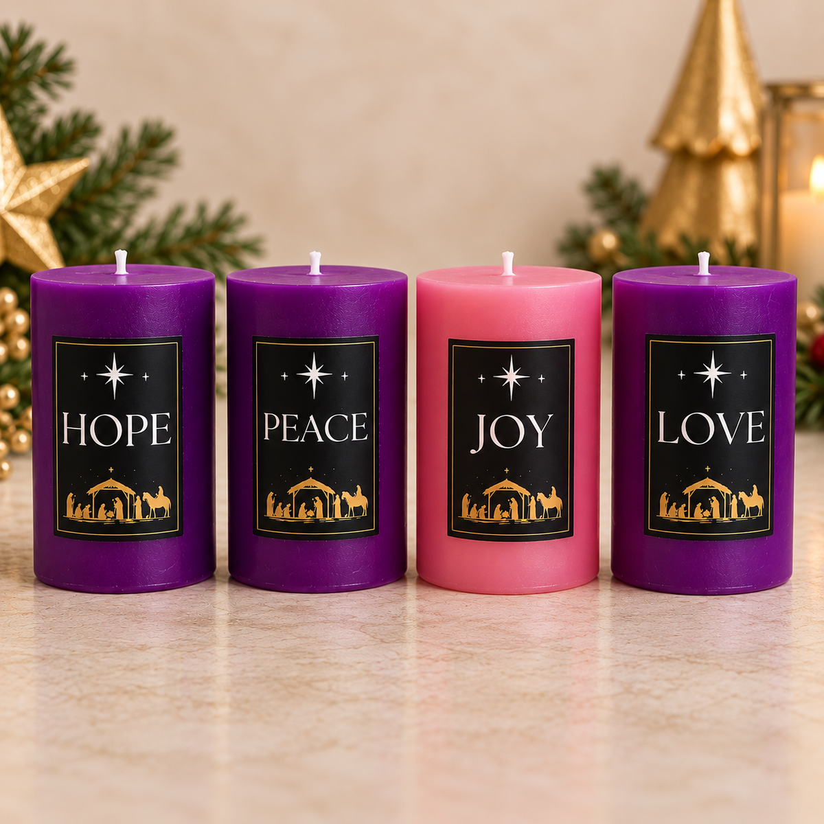 Christmas Advent Candles - Set of 4 - 7.8cm