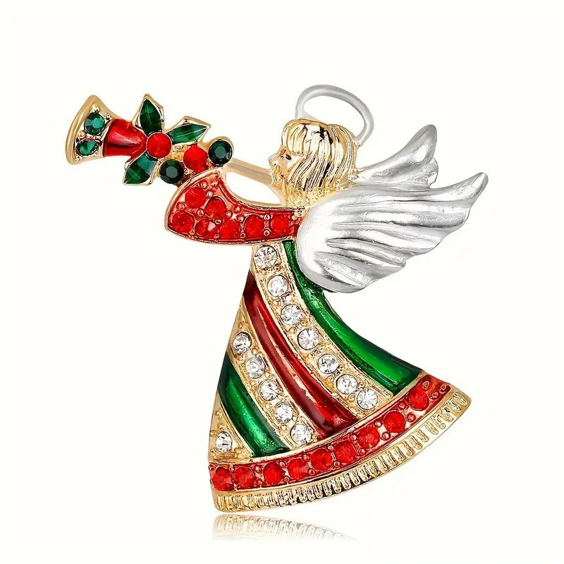 Christmas Angel Brooch Pin - 18K Plated