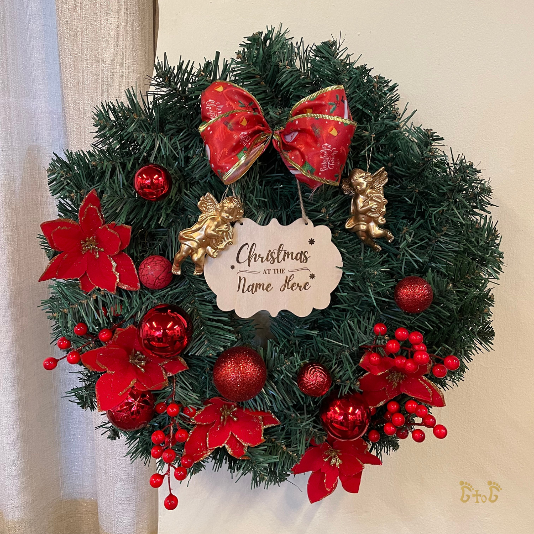 Christmas Door Wreath 20" with Wooden Plaque (Personalisation Available)