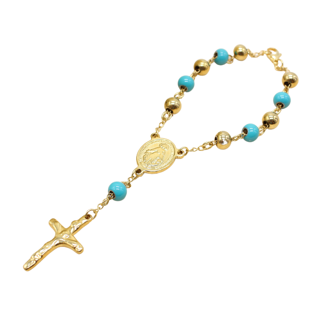 Stainless Steel One Decade Rosary - Blue/Gold , Red/Gold, Black/Gold