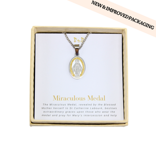 Stainless Steel Miraculous Medal/Chain set- 3cm (Gold plated)