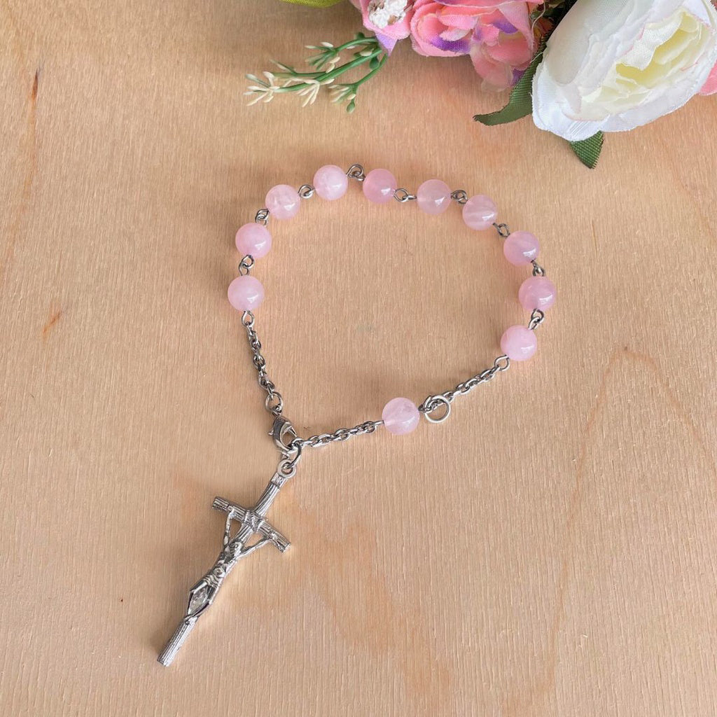 Pink Stone Quartz Beads Car Rosary (Personalisation Available)