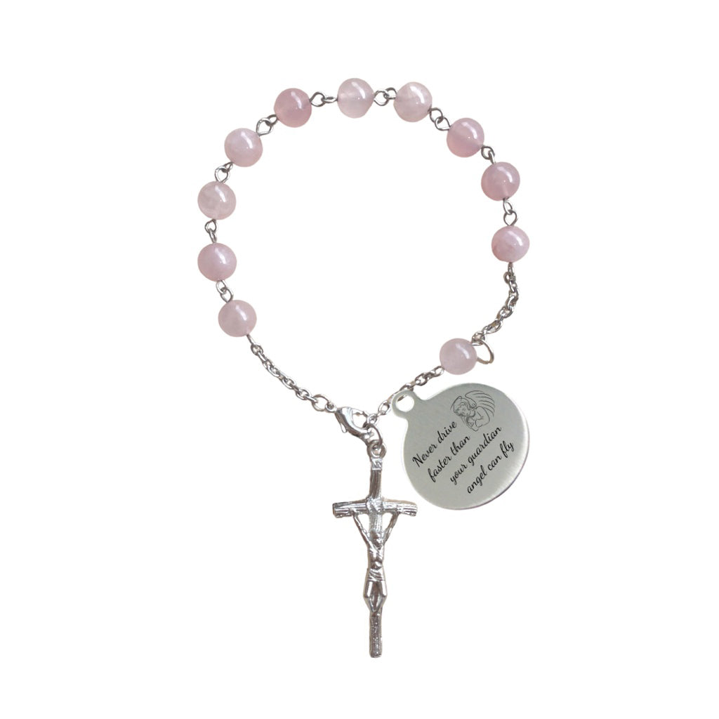 Pink Stone Quartz Beads Car Rosary (Personalisation Available)