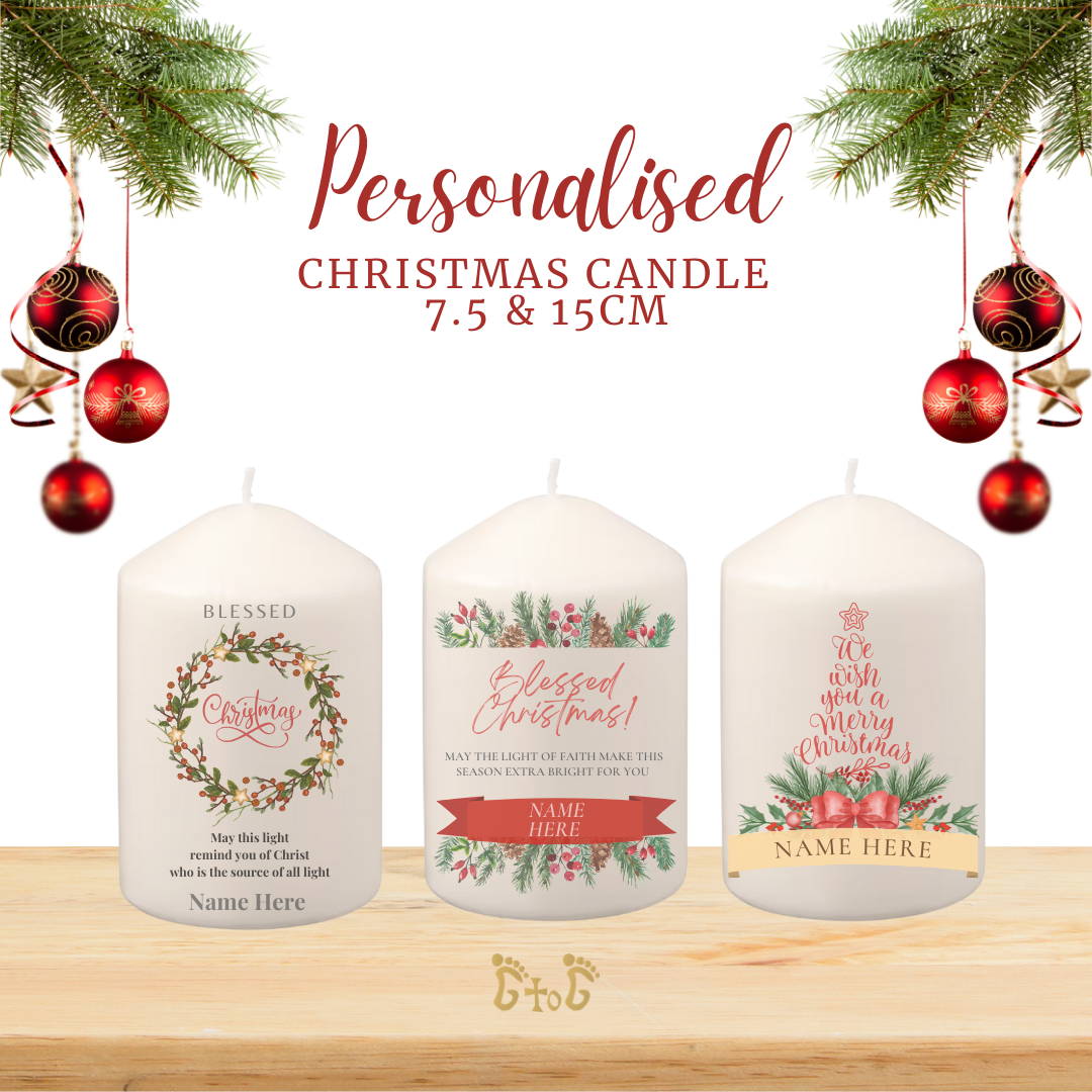 Personalised Pillar Candle for Christmas 7.5cm & 15cm