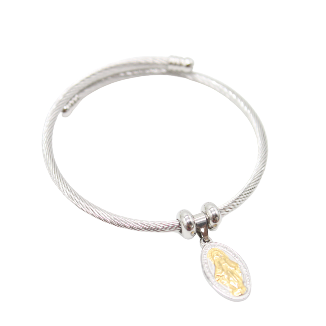 Stainless Steel Miraculous Medal Coil Wrap Bracelet (silver)