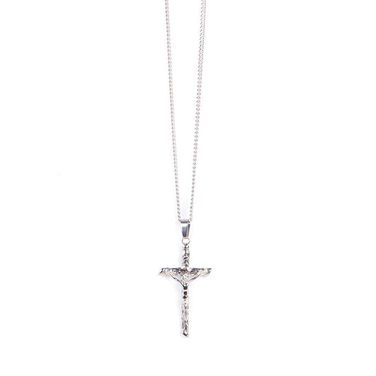 Stainless Steel Papal Crucifix/Chain - Straight (Silver)