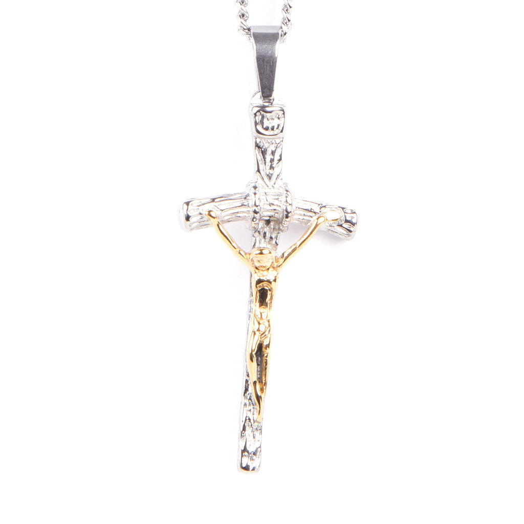 Stainless Steel Papal Crucifix/Chain - Gold plated 4/5.5cm