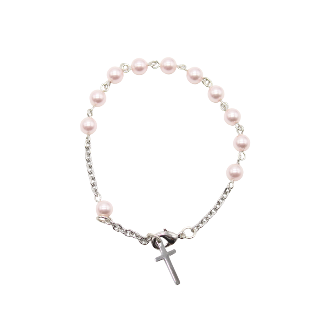 Swarovski Crystal Rosary Bracelet (Pearl) - Pink/White/Blue