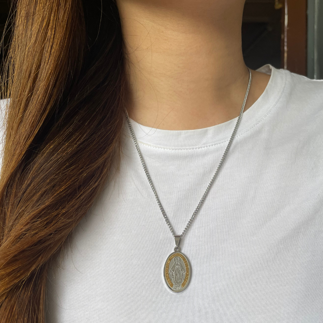 Stainless Steel Miraculous Medal/Chain set- 3cm (Gold plated)
