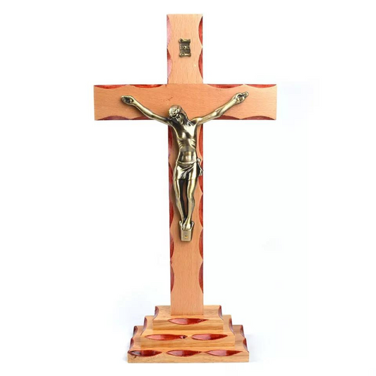 Wood Table Standing Crucifix - 35cm