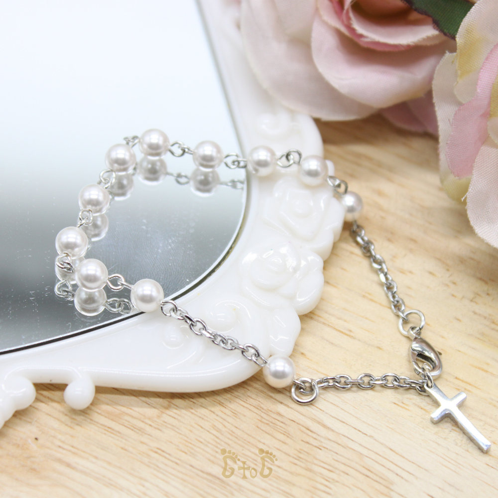 Swarovski Crystal Rosary Bracelet (Pearl) - Pink/White/Blue