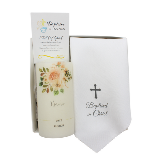 Personalised Baptism Candle /Cloth set (With Name & Date Personalisation)