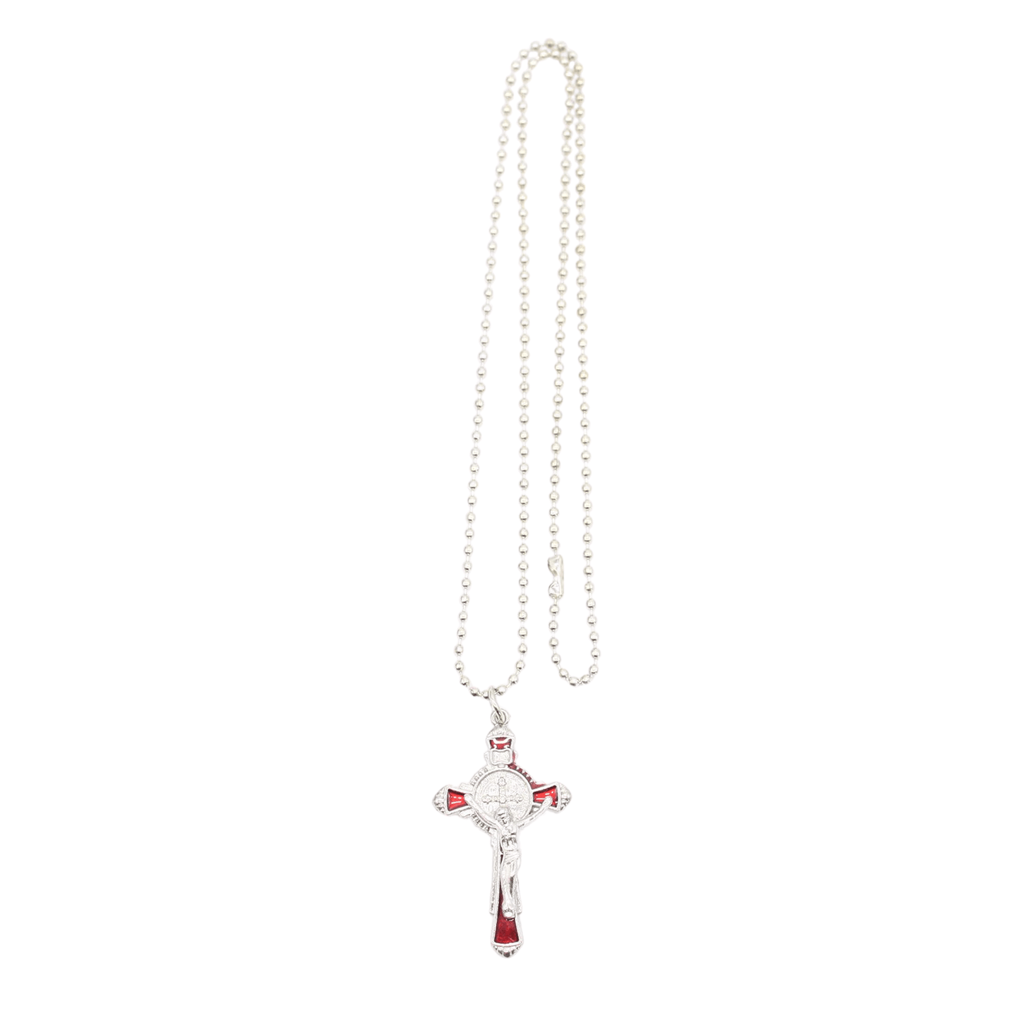 Alloy St Benedict Crucifix/Chain- Black/Blue/Red 4cm