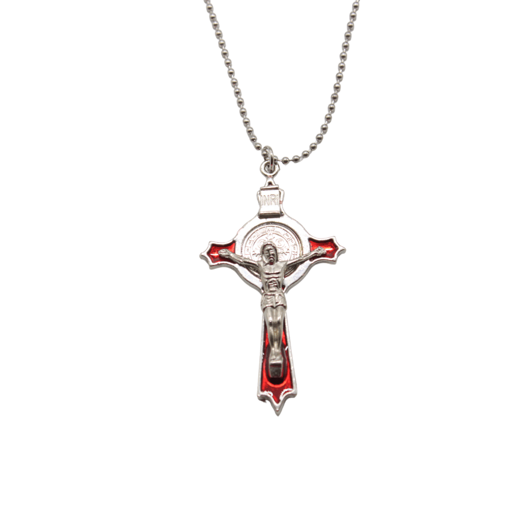 Alloy St Benedict Crucifix/Chain- Black/Blue/Red 6.5cm