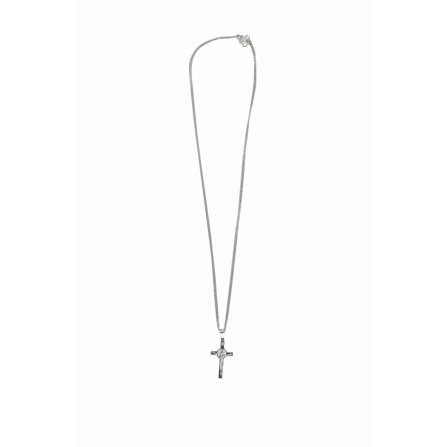 Stainless Steel St Benedict Crucifix/Chain - Silver small