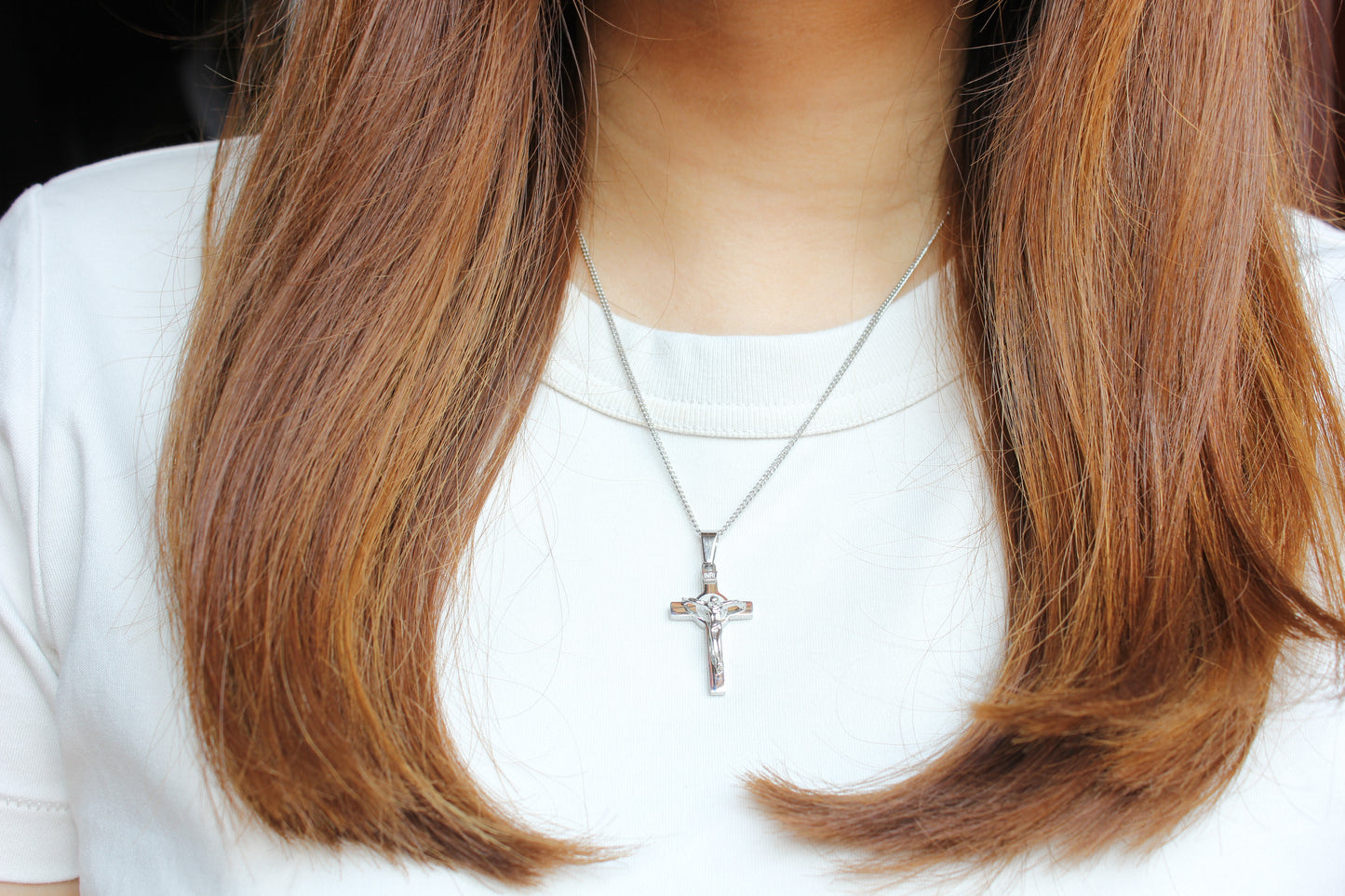 Stainless Steel St Benedict Crucifix/Chain - Silver small