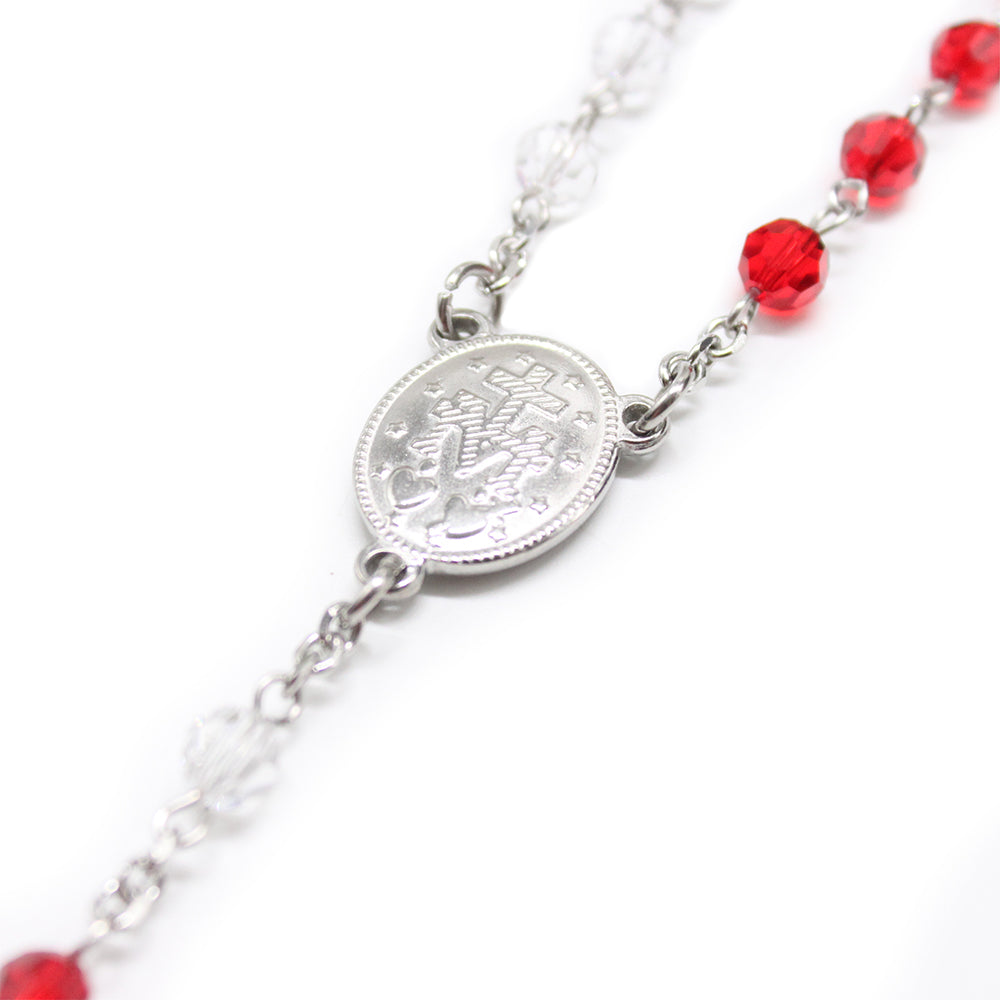 Swarovski Crystal Divine Mercy Rosary - Red/White (Personalisation Available)