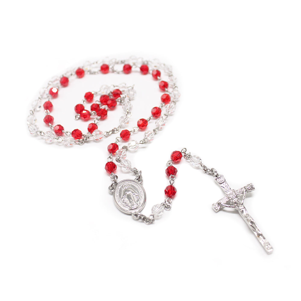 Swarovski Crystal Divine Mercy Rosary - Red/White (Personalisation Available)