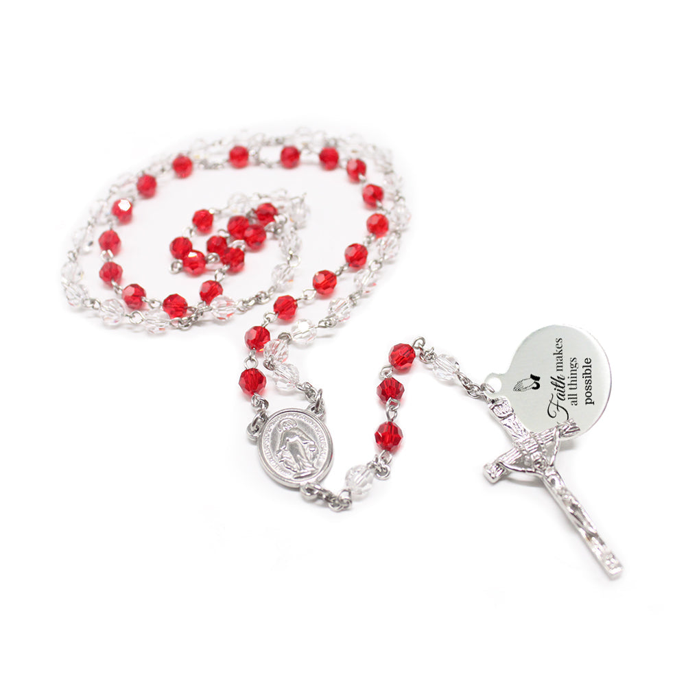 Swarovski Crystal Divine Mercy Rosary - Red/White (Personalisation Available)