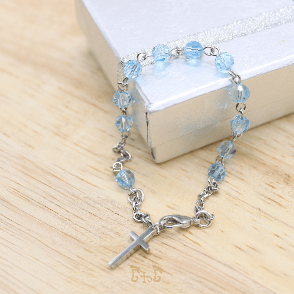 Korean Crystal Rosary Bracelet - White/Pink/Blue/Black/Red/Pink